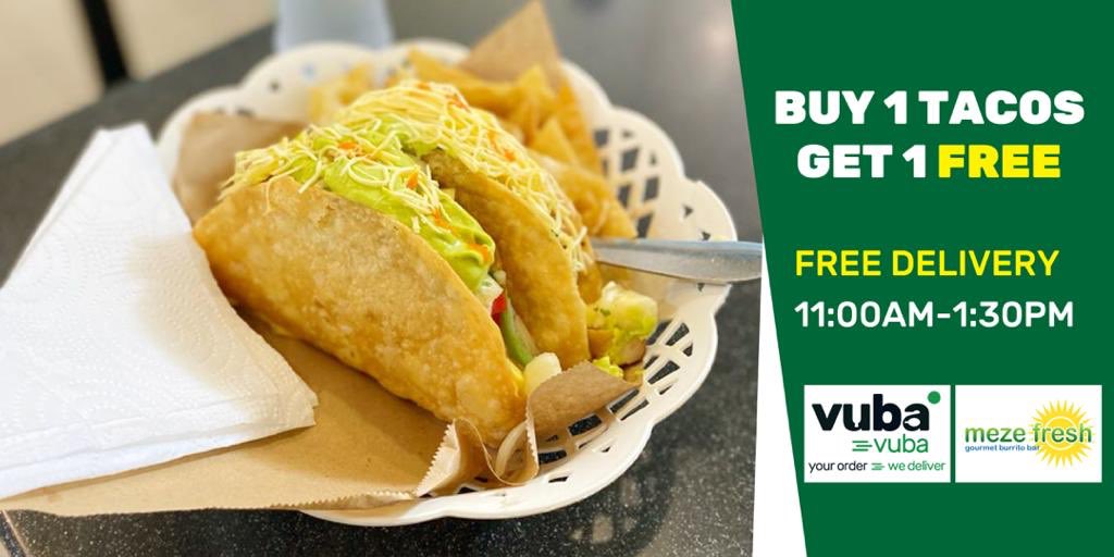 vubavubarw's tweet photo. IT’S TACO TUESDAY 🌮 🌮 ” 
FREE TACO, FREE DELIVERY UNTIL 1:30PM. ORDER NOW!  @MezeFreshRw 

#RWOT https://t.co/UlwG0YsusG