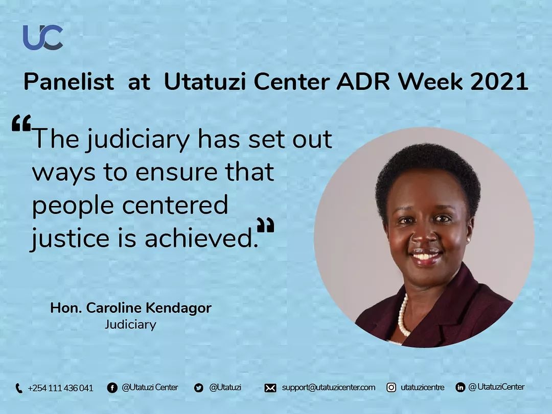 utatuzi's tweet photo. Hon. Caroline Kendagor, a Principal Magistrate with the Kenya Judiciary and the Vice President, Kenya Magistrates and Judges Association; and the Mediation Deputy Registrar in the Court Annexed Mediation Secretariat, Nairobi, during the Utatuzi Center's ADR Week.
#ADRWeek2021 https://t.co/D37HT5u0eV