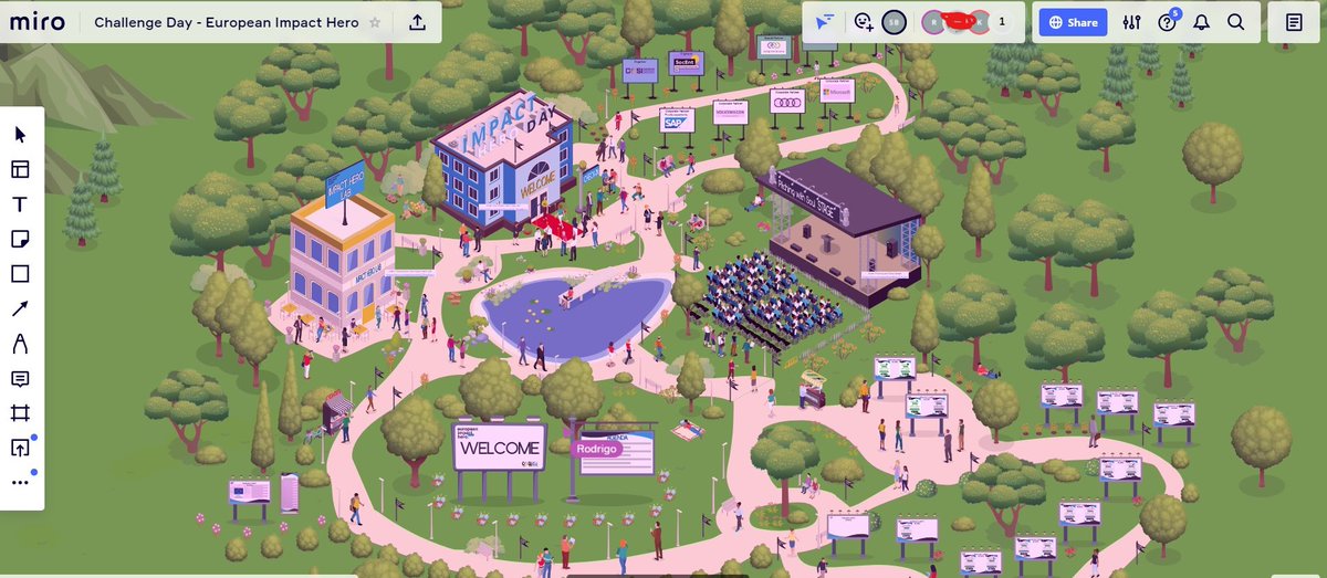 cosi_social's tweet photo. A sneak peak at our miro board for the #impactheroday. We created a festival atmosphere for our teams which we think, looks awesome! What do you think? Do you use your #miro boards the same way? Our teams are starting with their first working phase- after that: lunch!
#impacthero https://t.co/QyaDC5Njcd