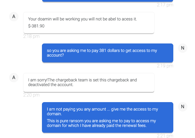 naveennitk's tweet photo. @bluehost @BluehostIndia Pure evil from you guys. Asking for $381 to access my domain for which I have already paid the renewal fees. Resolve this. https://t.co/lmrctf09vM