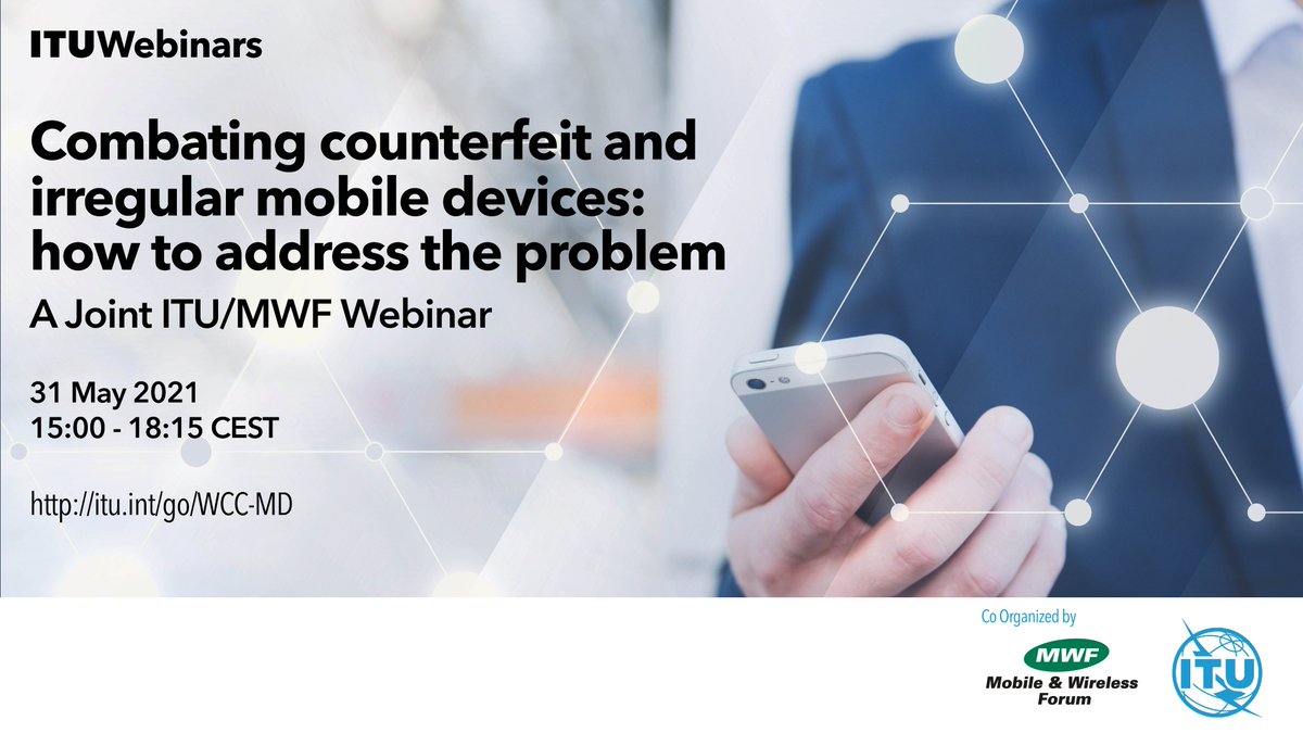 promo visual, with close-up of a smartphone, for the webinar on how to combat counterfeit and irregular mobile devices.
31 May, 3pm to 6:15pm CET