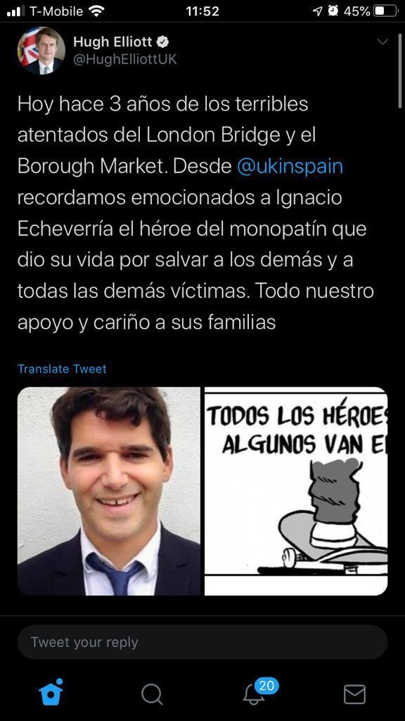 Hoy es el cumpleaños de mi hijo Ignacio Echeverria, cuelgo aquí una fotografía de él. Aprovecho para poner lo que colgó en el muro en el muro el embajador del Reino Unido en España con motivo de su tercer aniversario.   Muchas gracias Huggies