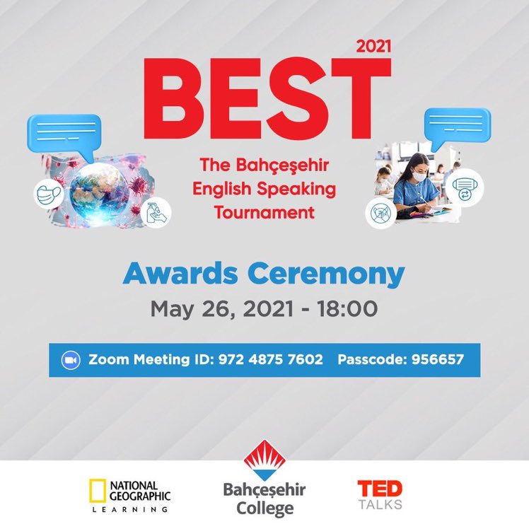 “BEST ve BEST Jr. 2021” ödül törenine davetlisiniz!
Ödül töreni 26 Mayıs Çarşamba saat 18.00'da gerçekleşecektir.
- - - - - 
You are all invited to the BEST and BEST Jr. 2021 Awards Ceremony. The ceremony will be held on Zoom on May 26th, Wednesday at 18.00.