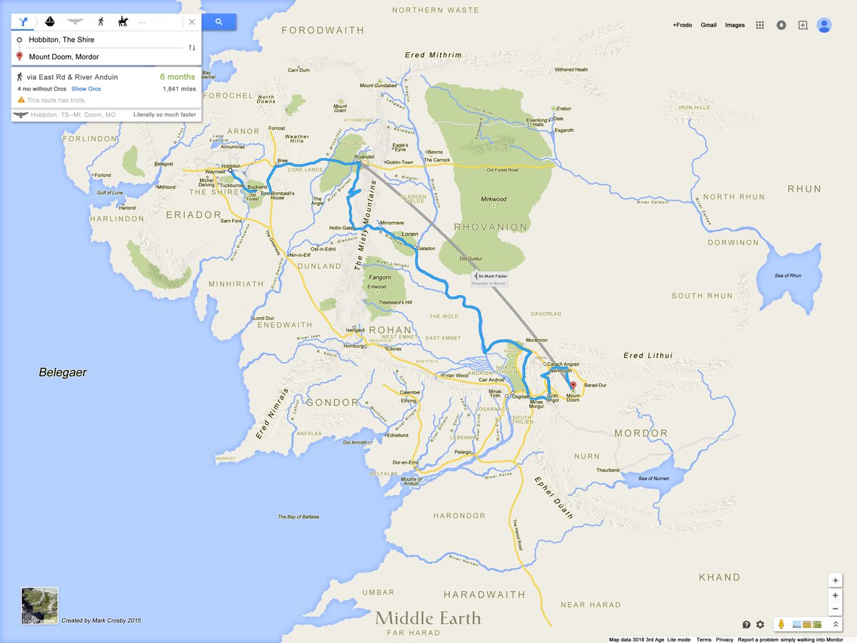 NexusGeographic's tweet photo. En Frodo hauria arribat molt abans a Mordor si hagués tingut aquest mapa de @GoogleMaps! 

#GeekPrideDay https://t.co/R1srgfz0zN
