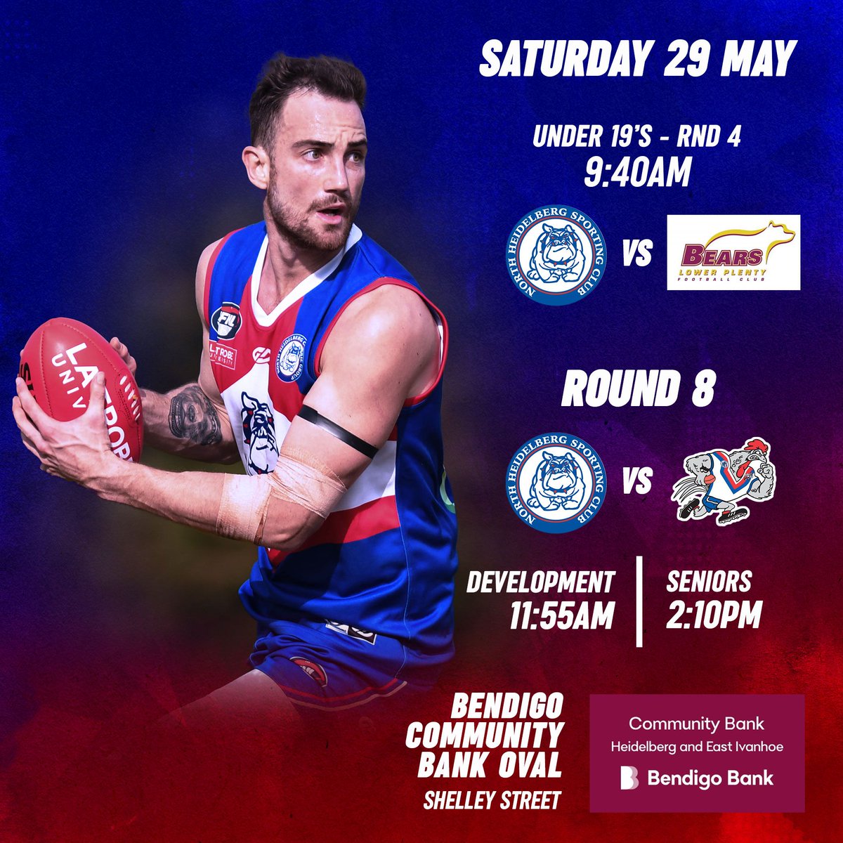 🏐 - Refer to the scheduled match times with the venue on the post for details. ⠀⠀⠀
⠀⠀⠀⠀
🏉 - Senior &amp; Development vs <a href="/RoostersWPLFC/">West Preston Lakeside FC</a>, U19 vs <a href="/LPBearsfc/">Lower Plenty FC</a> 
#godoggies #unitedas1 #bulldogs2021 🔵⚪️🔴🐶 
📸 @nwmsports1 
🖥 <a href="/brikksandmortar/">Brikks & Mortar</a> 
<a href="/northernfnl/">Northern FNL</a>