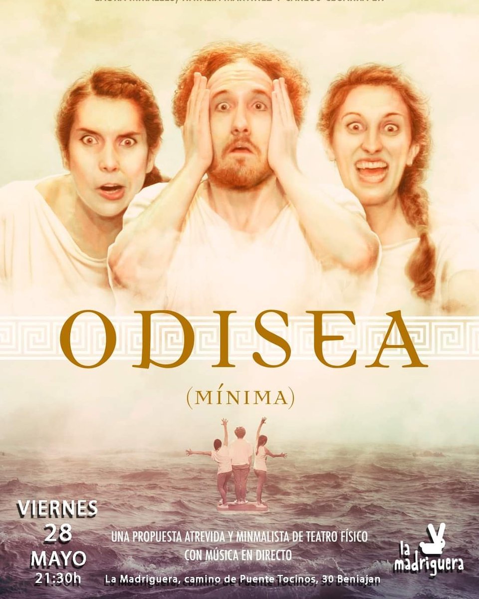 🐰InfoMadriguera🐰
Viernes 28 de mayo
21.30 h
"Odisea mínima "
Teatro-humor
Una propuesta atrevida y minimalista de teatro físico con música en directo!

Imprescindible reserva y + info en:
 
entradium.com/events/odisea-…

Abrimos a las 21h.Protocolo COVID
#CulturaSegura