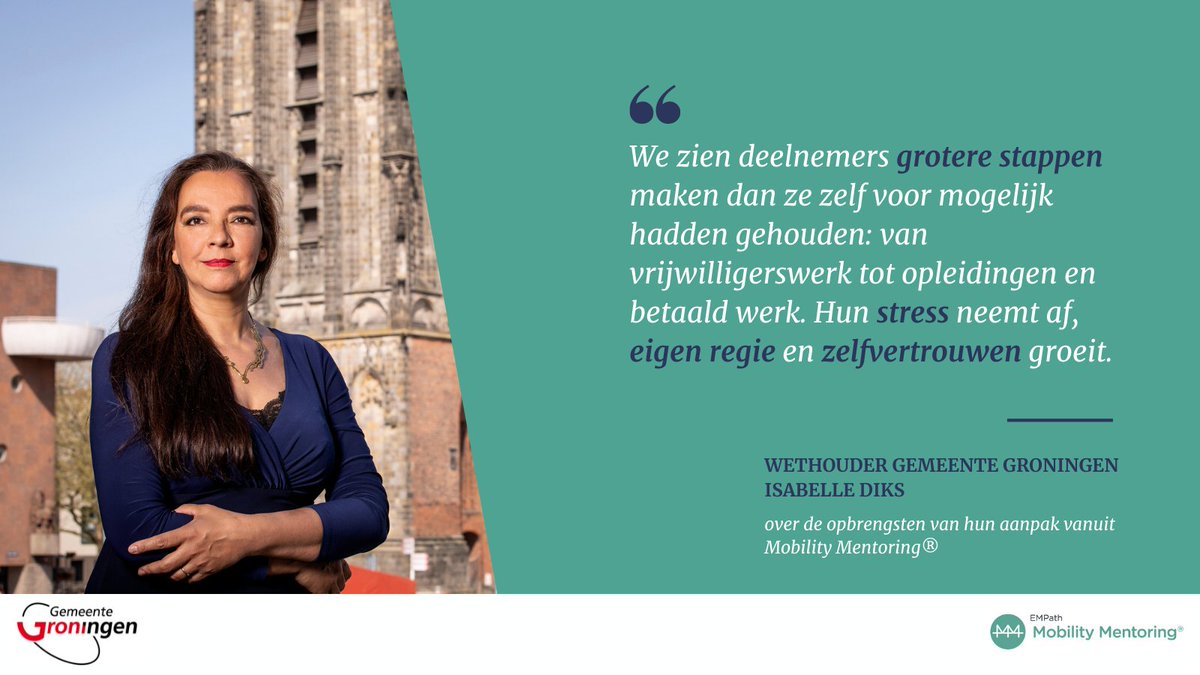 MM_Nederland's tweet photo. De inwoner staat al een aantal jaar centraal in @gem_groningen. Vanuit #MobilityMentoring®helpen zij #gezinnen met het verbeteren #geldzaken #gezondheid #welzijn en #participatie. Wij spraken wethouder @IsabelleDiks over de opbrengsten https://t.co/U3ageailTn https://t.co/Hv9q87S688