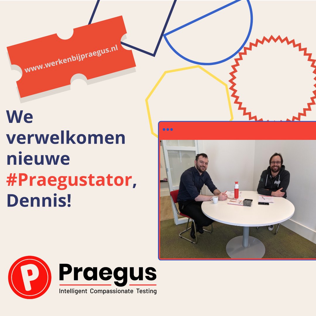 Praegus's tweet photo. Trots feliciteren we nieuwe #Praegustator Dennis, wie hét #Vriendenteam uit Leusden komt versterken met zijn uitgebreide ervaring en -passie voor #softwaretesten en #testautomatisering! 💪
Deel uitmaken van dit team, kijk op https://t.co/zKXqS1Mggo of bel onze @ywevanderpol! 👇 https://t.co/dk3nzhwBpP