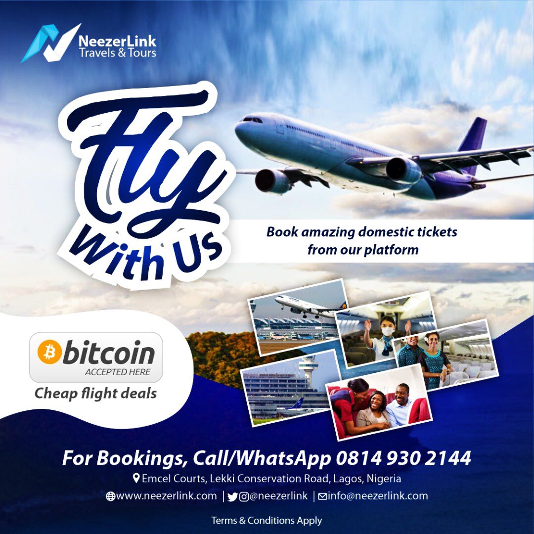 neezerlink's tweet photo. Do you want to travel within or outside Nigeria?

BOOK YOUR FLIGHT TICKETS WITH US.
▪️We search and compare flight prices 
▪️We help you save time
▪️We confirm your booking promptly 
▪️ We are available 24/7

For more information, send us a DM/Call +2348149302144

#Neezerlink https://t.co/1is4zI8NFO