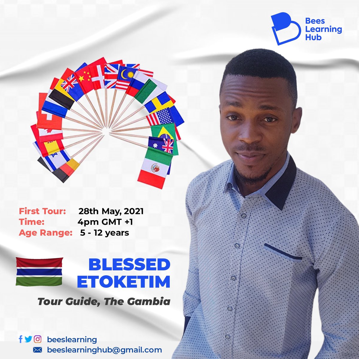 Beeslearninghub's tweet photo. Our 3rd virtual tour is happening this weekend and to The Gambia.  🇬🇲 

Did your kids miss our first and second tours, they shouldn't miss this one. 

For new signups, please use the link below; 

https://t.co/fw0IR0Lnkg

#blhvirtualworldtour https://t.co/vEzsDdlXCw