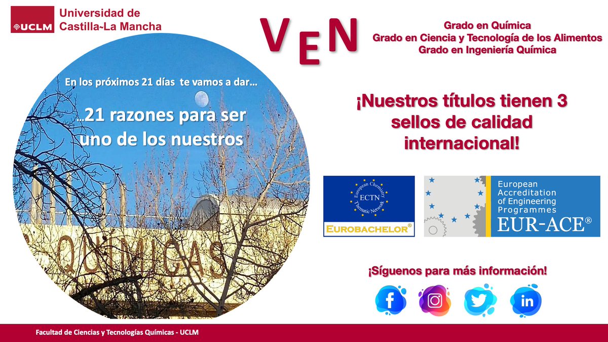#RAZON1 La Facultad ha conseguido recientemente los tres sellos de calidad a los que podía optar convirtiéndose en un referente nacional e internacional con títulos académico mucho más competitivos en el mercado laboral contacto <a href="/uclm_es/">Universidad de Castilla-La Mancha</a>
#BeUCLM #VenUCLM #PuertasAbiertasUCLM…