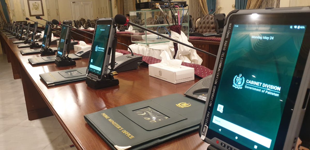 ShabahatAShah's tweet photo. First time in the history of Pakistan, PM @ImranKhanPTI conducted Cabinet Meeting today completely paperless on Digital Tablets.

A giant step taken today towards digital automation of Cabinet Procedures.

Great work by @NationalITBoard team and relentless support by @ansukhera https://t.co/TwVCFy43QV