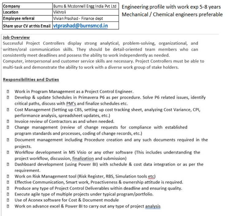 VivianTushar's tweet image. Hi All, 

Hiring for #projectcontrolengineer #Engineering #oilandgas #projectcontrollers #programmangement #MechanicalEngineer #chemicalEngineer

Please share your CVs @ vtprashad@burnsmcd.in