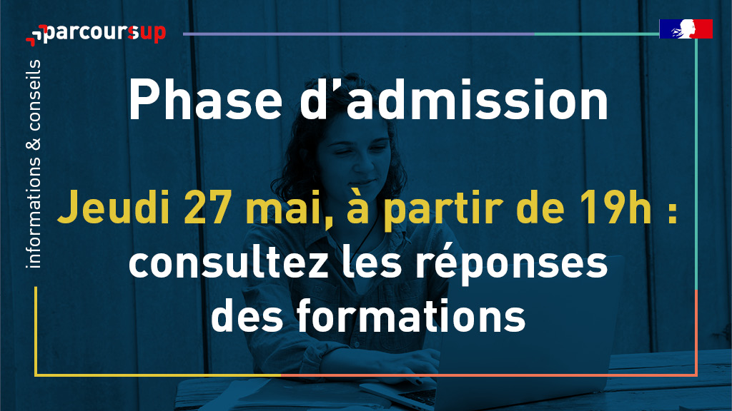 📣 Les réponses à vos vœux seront disponibles le 27 mai à partir de 19h (heure de Paris) en consultation ! 
Vous pourrez vous reconnecter plus tard dans la soirée pour agir sur votre dossier #Parcoursup.

💡 Tous nos conseils : parcoursup.fr/index.php?desc…