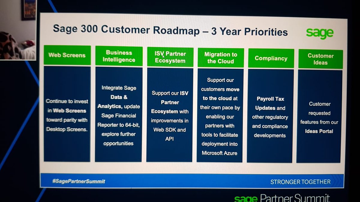 greytrix's tweet photo. Roadmap for #Sage300 with 3 year priorities>> #WebScreens #Compliances #CustomerIdeas and much more. #SagePartnerSummit @SageUSAmerica @SagePartners @Sbrush22 @SageNAmerica https://t.co/UIPEbUt5mE