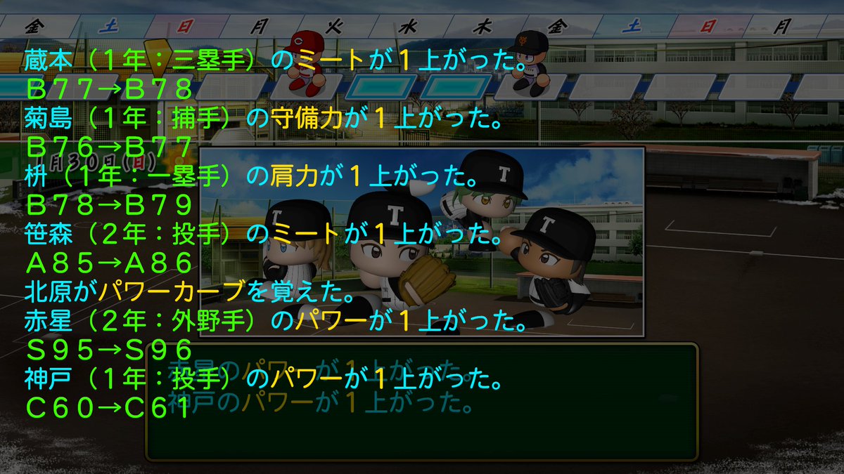 6球種目はパワーカーブにして、第二ストレートはアイテムでツーシームを覚えさせるから、球種厳選はひとまず終わり  何気に全方向特殊変化球(Vスライダーなど)の投手作ったの初めてかも #パワプロ2021 #栄冠ナイン #PS4share