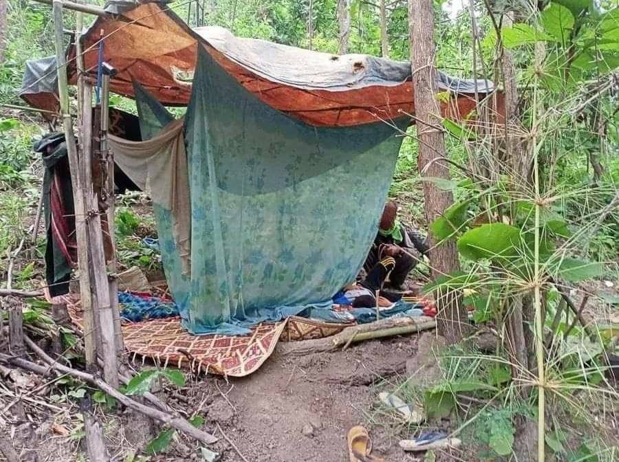 To escape brutality of SAC Terrorists, residents from Pekon, Southern Shan State fled from their homes and are now in the jungle. #May25Coup #WhatsHappeningInMyanmar