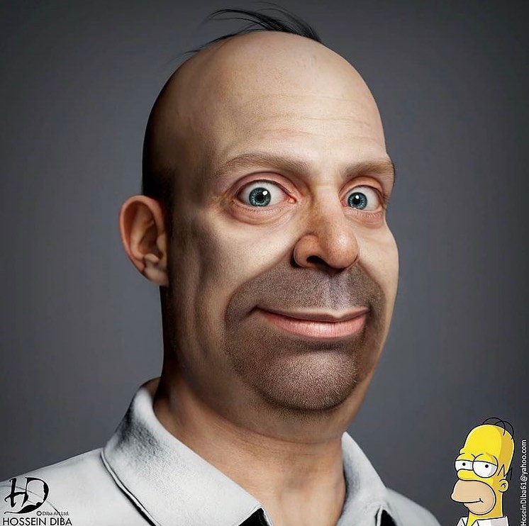 JVCom's tweet photo. Les Simpsons version réaliste, par l'artiste @HosseinDibaArt #TweetDeNuit https://t.co/gjenl5S7NW
