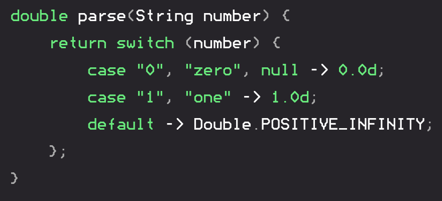 nipafx's tweet photo. But if `case null` and `default` need the same reaction, you can combine the two branches. I guess that's gonna become the new norm in many code bases. Not mine, though, I want NPEs for my `null`s.

(And you can combine `null` with other labels as is allowed since #Java14.)

4/5 https://t.co/hb76zl4He6