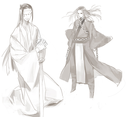 long hair monochrome 2boys multiple boys weapon sword male focus  illustration images