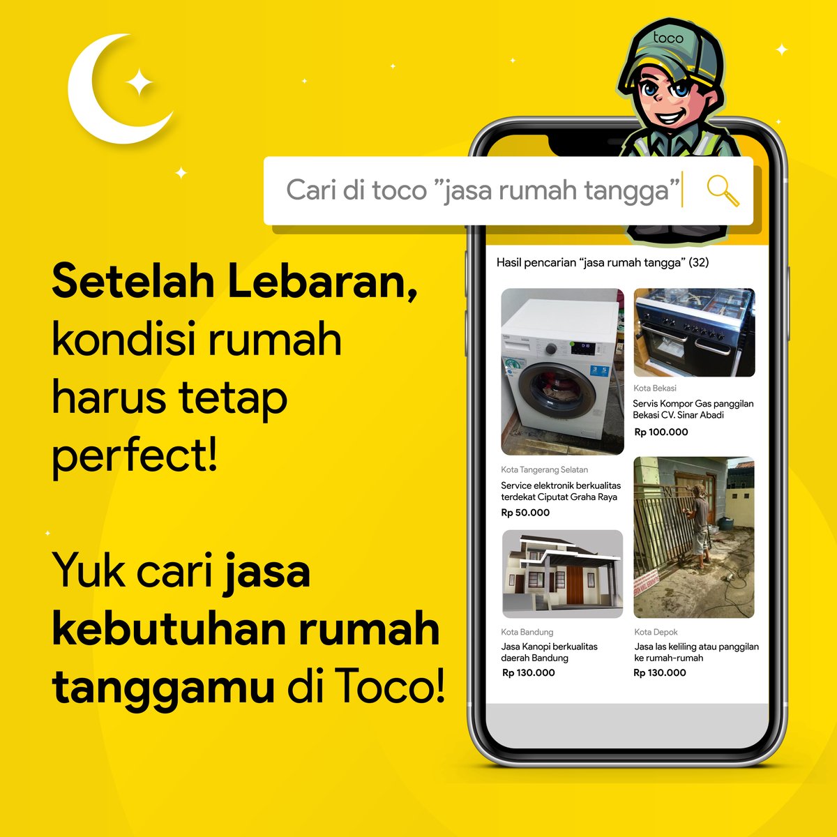 Setelah lebaran, kondisi rumah harus tetap perfect!
Yuk cari kebutuhan rumah tanggamy di Toco.
Yuk unduh aplikasi Toco sekarang dan mulai pasang iklan atau cari jasa/barang di : onelink.to/toco-jualbeli

Toco jual belinya bagusss..
#toco #tocobagus #tocoindonesia #tokobagus