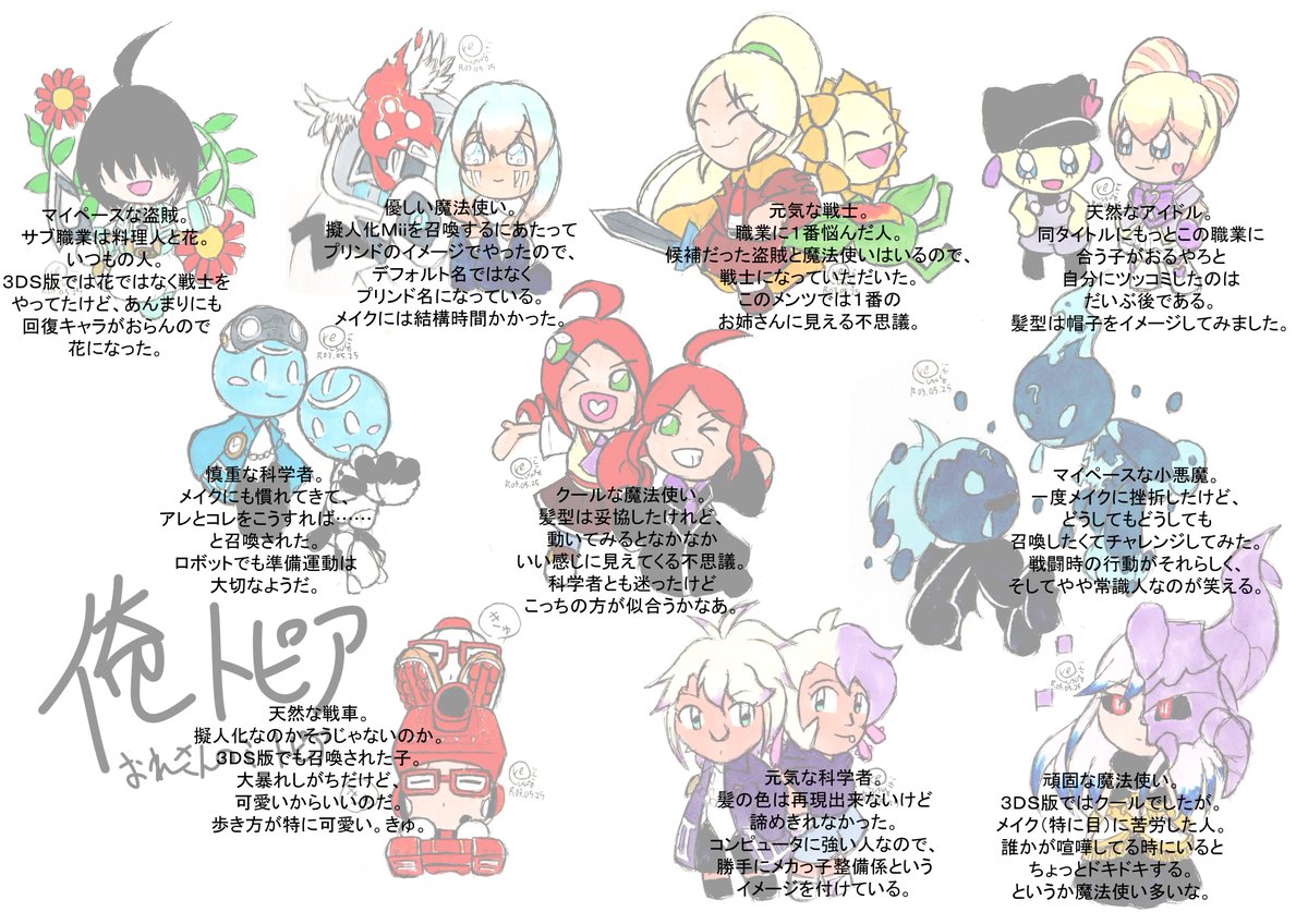 俺 お絵描き 擬人化 いろいろ絵ミートピア系 ミートピア絵なのに別のゲームのネタバレ上等な状態という不思議な光景 ミートピアの配役ネタバレ 体験版の範囲 もあるよ きゅ