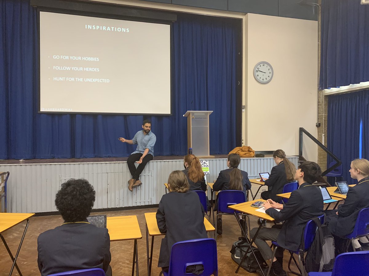 SRAEnglishDept's tweet photo. It was brilliant to have @AshBhardwaj in today to deliver a careers talk to year 9 and then a travel writing workshop to some of our budding writers! #srabookweek https://t.co/oIwHJXRsLt