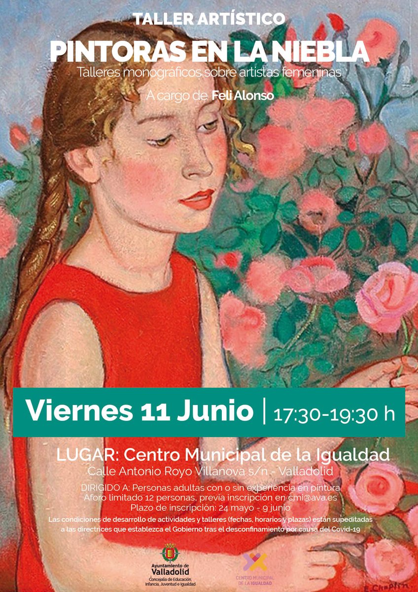 IgualdadVallad1's tweet photo. Pintoras en la niebla regresa el mes de junio con Elizabeth Chaplin. Descubre a esta pintora silenciada en el tiempo y prueba una réplica de su obra. Feli Alonso  guiará tu pincel. cmi@ava.es gratuito! https://t.co/MF39ubl2jo