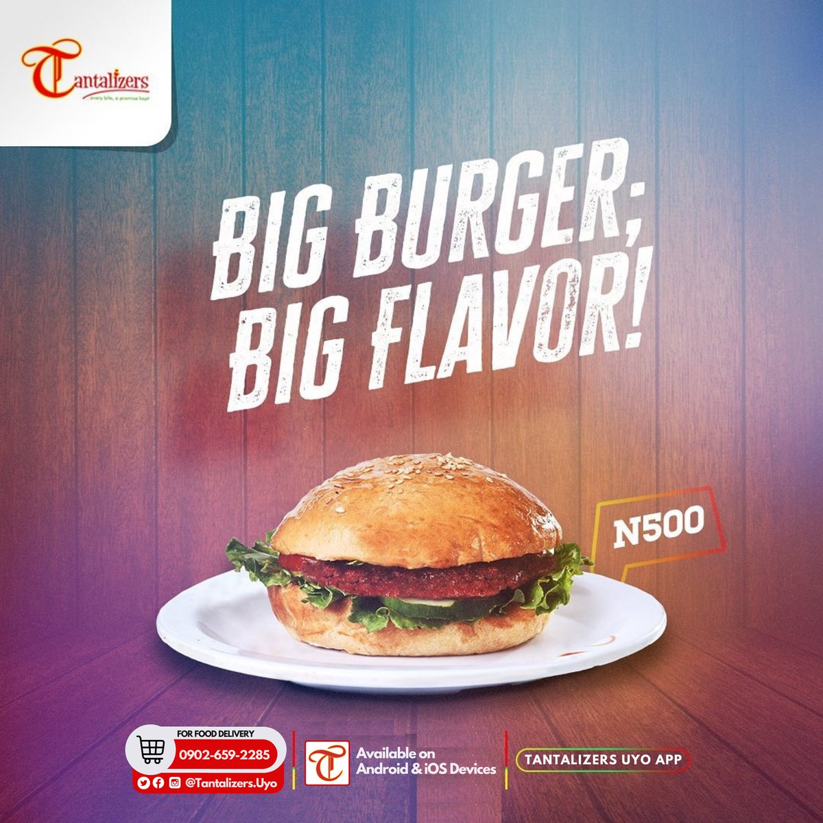 TantalizersUyo's tweet photo. Burger is good, but Tantalizers burger is extra good! The unique cheesy and meaty goodness that comes with every bite is just the perfect treat your body needs 🥺.
To order now, download the Tantalizers Uyo App or Call 0902-659-2285 and we'll deliver in a jiffy!

#TantalizersUyo https://t.co/Ssm8gBOrqn