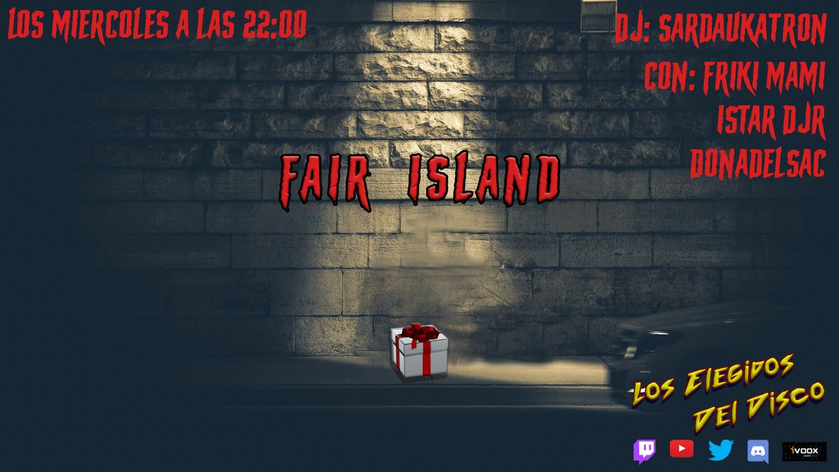 Miércoles 26 empezamos con la primera aventura del canal.  
Una investigación a cargo del cuerpo de policía de Aberdeen con el inspector @IstarDJR la forense <a href="/friki_mami/">FrikiMami</a> y la cadete <a href="/Donadelsac/">Dona del Sac | En Rolforum 🎲 🍿</a> 

Fair Island en el canal de <a href="/elegidos_Disco/">Los elegidos del Disco</a> (twitch.tv/loselegidosdel…)
A las 22:00h