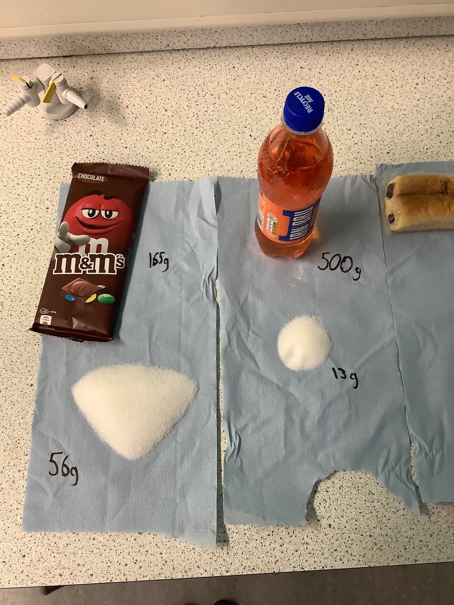 missbatesbio's tweet photo. We had a great time investigating the mass of sugar in different foods at scientific Scran this morning. Bit of an eye opener, I can be the only one who eats a whole family sized chocolate bar without sharing right?🤭
@LHS_Science_  @LarbertHigh @MissLNewberry https://t.co/hY6KFxiqoH
