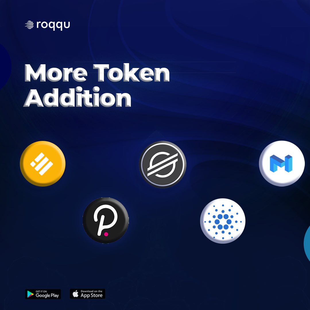 roqqupay's tweet photo. It’s  raining tokens on @roqqupay 

BUSD
Matic
Cardano
Stellar
Polkadot
All available now on Roqqu…..
Got plans of buying any?

Update your Roqqu app to add more tokens, available on Playstore and AppStore.
#roqqumycryptoplug https://t.co/8umI7pAyJF