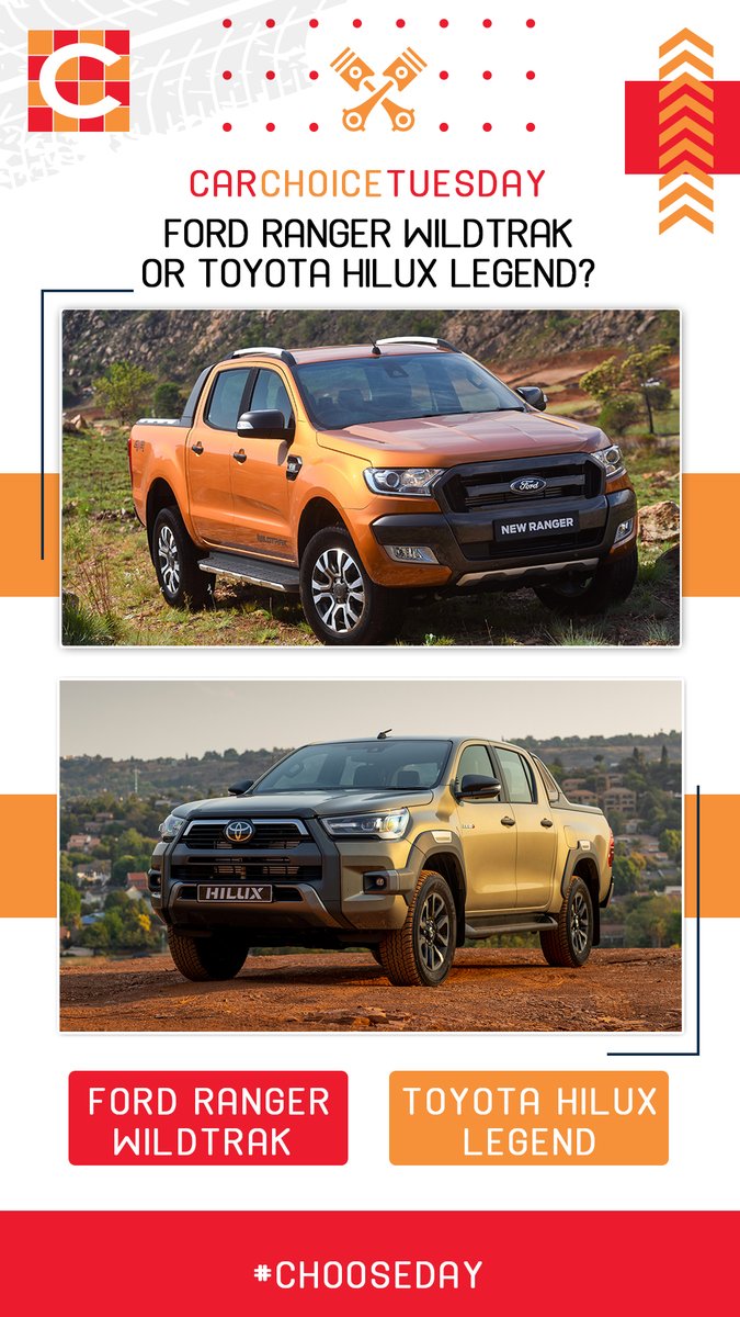 Retweet for the Ford Ranger Wildtrak and Like for the Toyota Hilux Legend. 

#CarChoiceTuesday