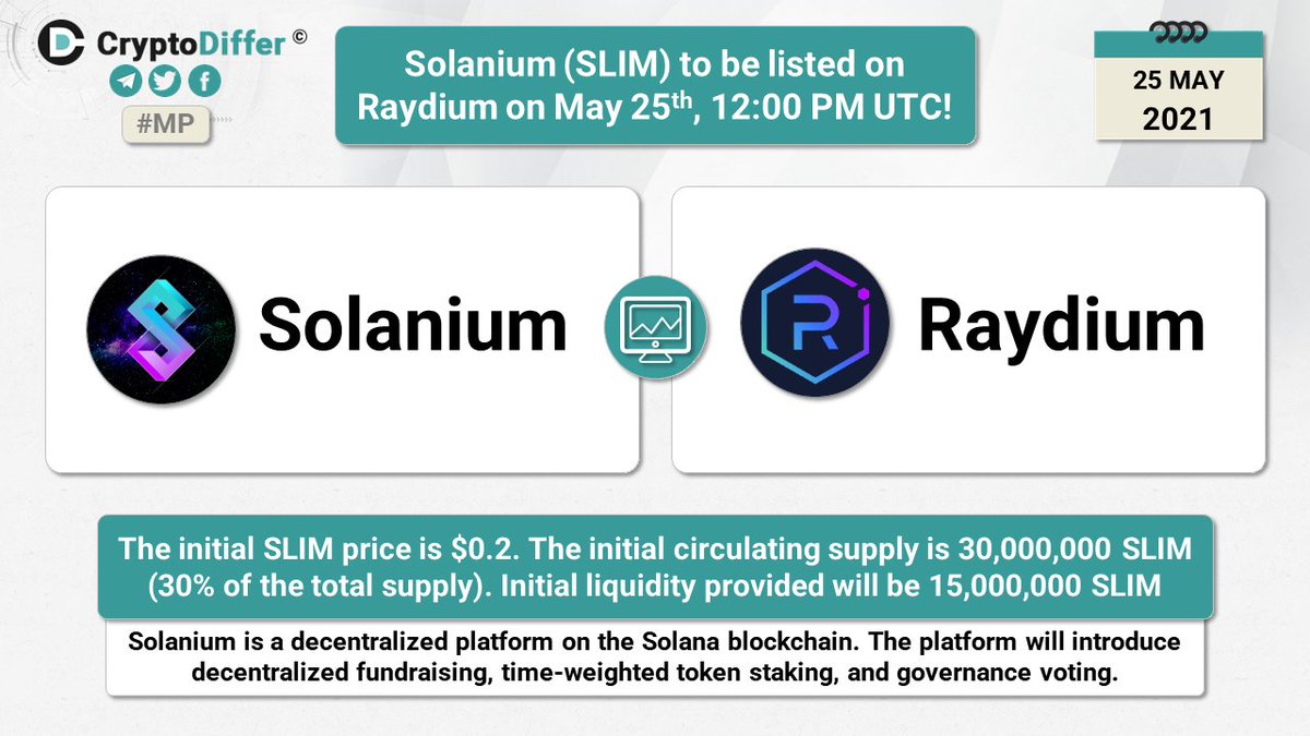 Solanium bugün saat 15.00'te Raydium'da listeleniyor.
$SLIM $RAY
<a href="/solanium_io/">Solanium</a> 
<a href="/RaydiumProtocol/">Raydium</a>
