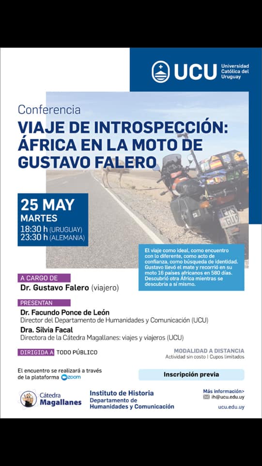 Es HOY 25/05 - 18.30 hs. UY

En el día de África los esperamos para compartir el viaje que hizo Gustavo Falero por el continente africano.
Actividad sin costo.
Inscribite aquí ---> ucu.edu.uy/es/node/48917