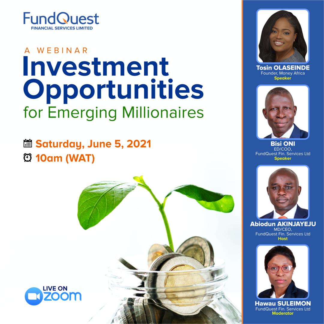 Are there low risk investment opportunities in the midst of the dip?

Join us as we discuss Investment Opportunities for Emerging Millionaires with <a href="/tosinolaseinde/">Olúwatósìn Olaseinde</a> of <a href="/themoneyafrica/">Money Africa</a> &amp; <a href="/olabisioni/">Bisi ONI, PhD</a> 

On Saturday, June 5, 2021 | 10:00am

Register: bit.ly/FQwebinar4
#Webinar
