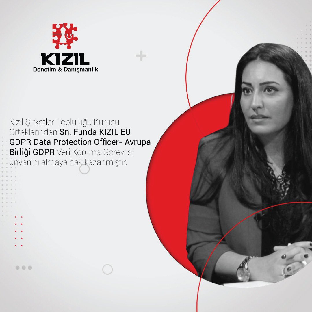 k_denetim's tweet image. Kızıl Şirketler Topluluğu Kurucu Ortaklarından Sn. Funda KIZIL EU GDPR Data Protection Officer-Avrupa Birliği GDPR Veri Koruma Görevlisi unvanını almaya hak kazanmıştır.
#kvkk #gdpr #dataprivacyofficer #dpo #verigüvenliği #dataprivacy #kizilşirketlertopluluğu #kizilbilişim