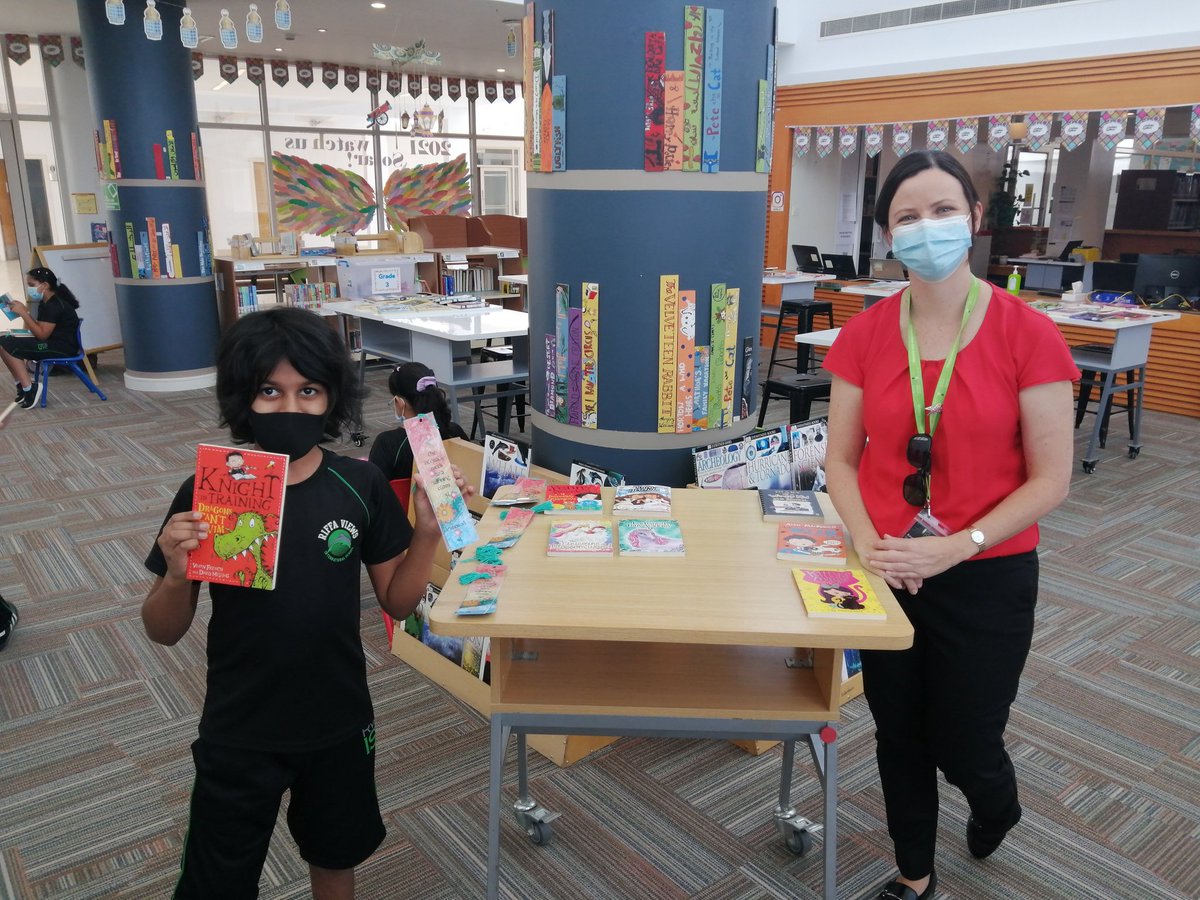 I'm so proud of my 3L reading Champions.  They were the best class during literacy week getting first place <a href="/rvis_bh/">RVIS.BH</a>. Today <a href="/KaseyDB/">Kasey Burns</a> presented them their books. Thank you Ms. Manar and Ms. Hawra. We also got a cool bookmark designed by 3L student Alvina. #rvisionaries #issedu