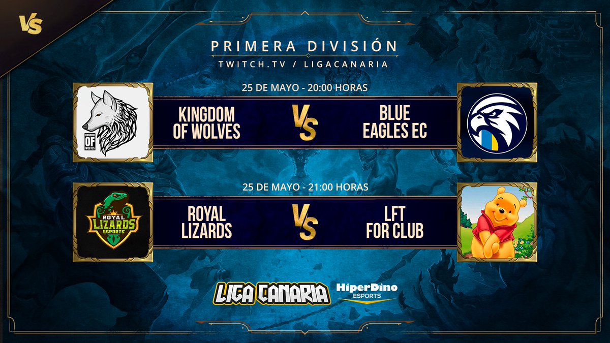 LigaCanaria's tweet photo. 🔴 ¡Ya en directo! #LOL #primeradivisión #LigaCanariaHD
20h - @Kingd0m_Wolves VS @BlueEaglesEC
21h -@Royalizards VS #LFTforclub
Vente a verlo a https://t.co/JTvrVR2zMT https://t.co/yGsNRa7g5O