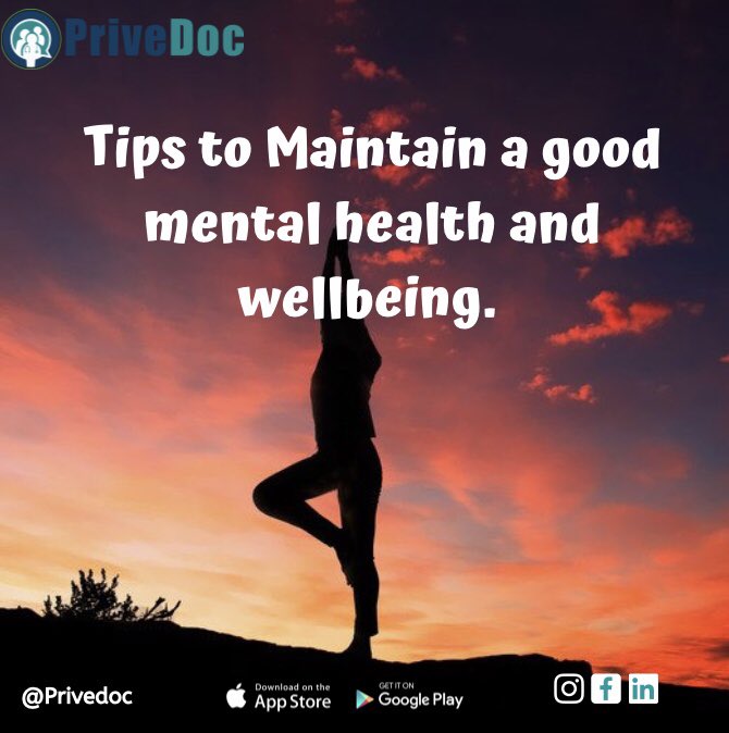 PriveDoc's tweet image. - Talk about your feelings 
- Spend time with loved ones
- Eat well
- Avoid illicit drug use
-Develop new skills 
- Take a break
- Set realistic goals
- Ask for help
- Get enough sleep 
#mentalhealthawareness #privedoc #MentalHealthMatters