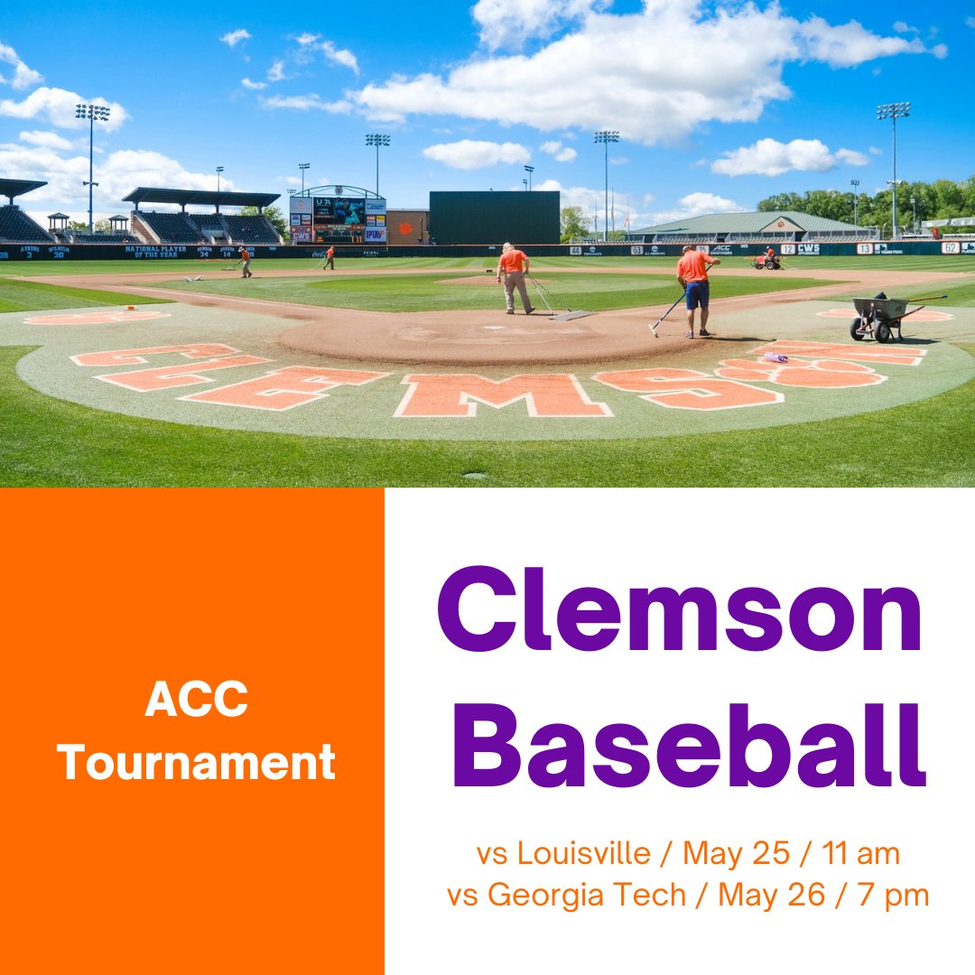 PhillyClemson's tweet photo. @ClemsonBaseball is in the ACC Tournament! Check them out today @ 11 am as they play @LouisvilleBSB and tomorrow @ 7 pm as they play @GTBaseball ! https://t.co/XPRW0Njzbt
