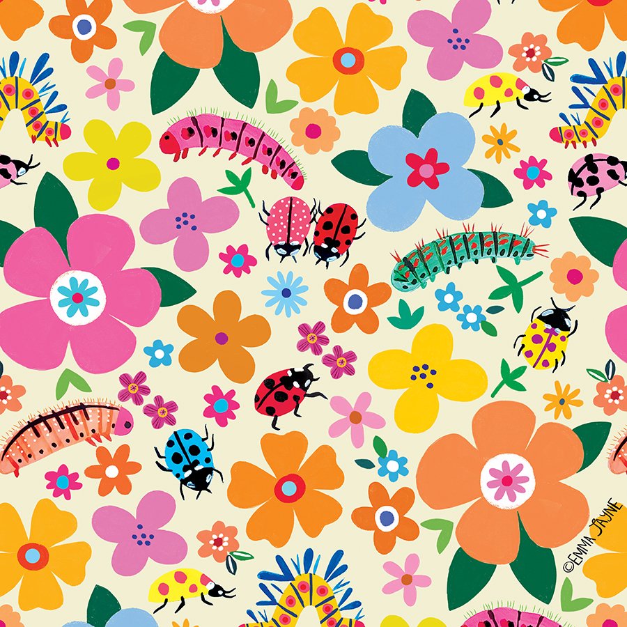 Bugs and flowers pattern 🐞🐛🌼 #insects #bugs #floral #surfacepattern #patterndesigner #illustrator #fabricdesigner #patternlove #licensingartist