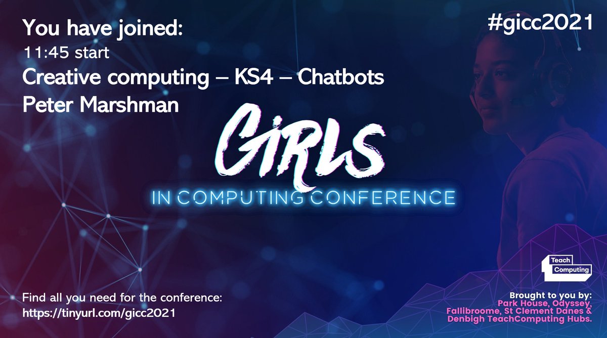I'm looking forward to sharing how to teach AI through the use of chatbots as a way of exploring contextual and creative computing at the #gicc2021 conference. <a href="/CompAtSch/">Computing at School</a> <a href="/HubPHSNewbury/">Park House NCCE Teach Computing Hub</a> <a href="/PHSNewbury/">Park House School</a>