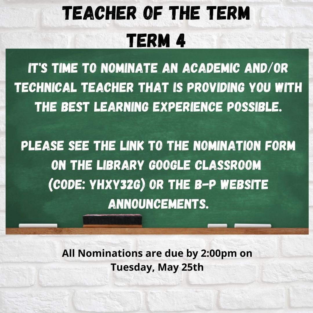 BPRTlibrary📚 (@bprtlib) on Twitter photo Today is the last day for nominations!! <a href="/bristolplymtech/">Bristol-Plymouth Regional Technical School</a> #TeacherAppreciation #teachers #WeAreCraftsmen Today is the last day for nominations!! <a href="/bristolplymtech/">Bristol-Plymouth Regional Technical School</a> #TeacherAppreciation #teachers #WeAreCraftsmen