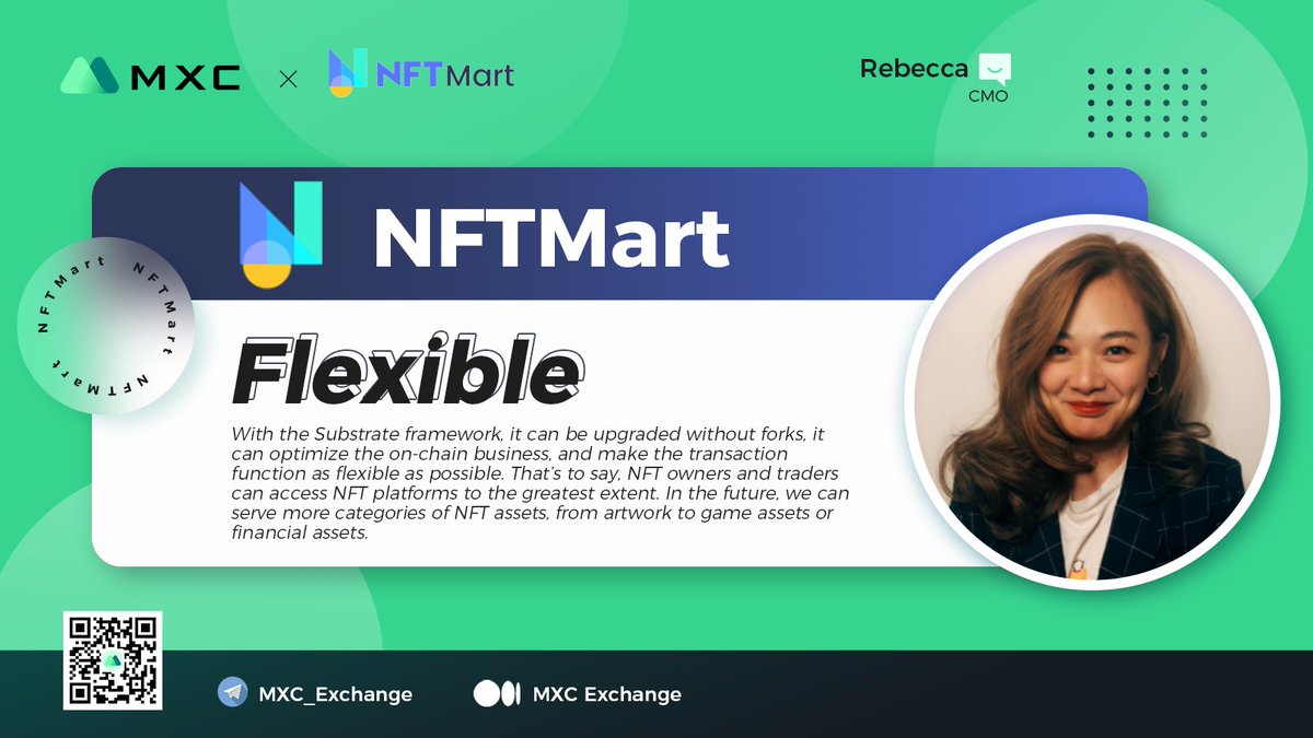 MEXC's tweet photo. “Flexible” is the word Rebecca used to describe their project @NFTmartio
Check the full recap of the #AMA if you missed the live one we did with Rebecca 👇
https://t.co/gvSJhBWWdK
#MXCRecaps #MXCExchange #Crypto #NFTMart #NMT #Cryptoart https://t.co/xdWQrrfCmZ