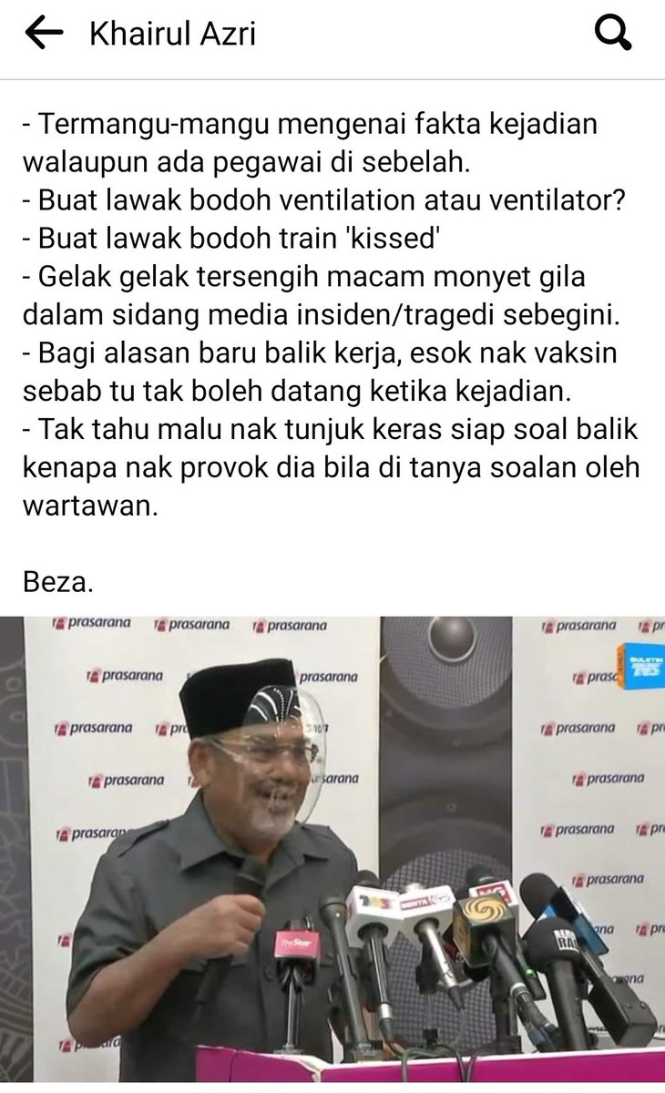 akhifairuz_'s tweet photo. Tahu tak musibah apa lagi besar dari kemalangan LRT malam tadi?

Jawapannya adalah TAJUDDIN ABDUL RAHMAN!

#prasarana
#TajuddinOut 

Kredit fb @mkhairulazri https://t.co/q6XnmuCuMy
