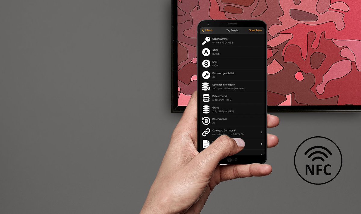 I just finished programming the #NFC chip of my genesis #NFT! The chip ist attached to the backside of the artwork. The NFC chip is connecting the physical artwork to it’s digital twin on the blockchain. Read the chip with any smartphone and get access to unlockable content.