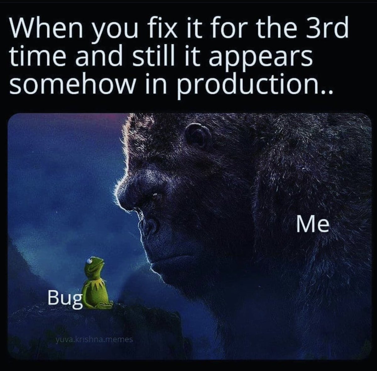 Teacode_io's tweet image. May your #tuesday turn out better that this guy’s 😂
#bug #bugproblem #coding #codingmeme #softwaredeveloper #programming #buginproduction #womenwhocode #javascript #100DaysOfCode