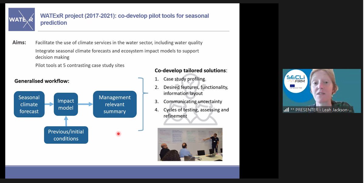 We welcome Leah Jackson-Blake from <a href="/WATExR/">WATExR</a> project to our #StakeholderWorkshop today.  The importance of #CoDevelopment for #tailored #climateservices features in an opening slide...