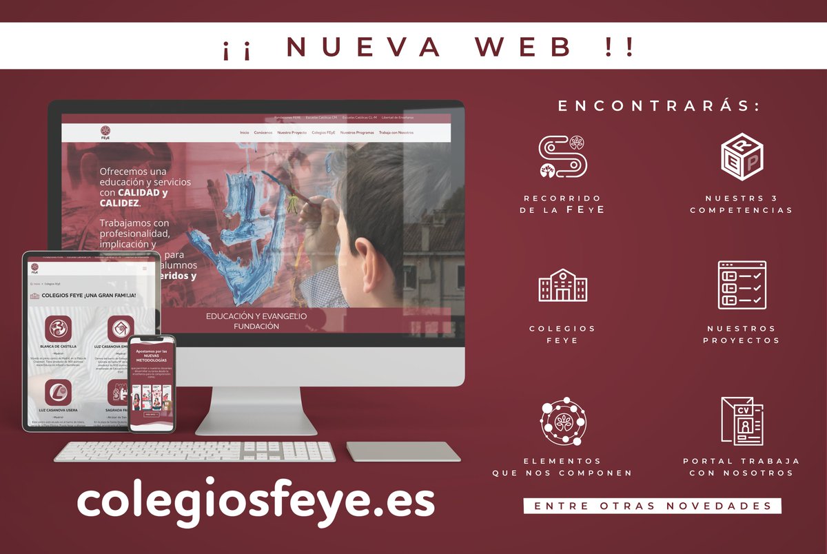 lmv_feye's tweet photo. ¡Estrenamos nueva web! ¿Queréis saber cómo nació el #ProyectoFEyE? ¿Cuáles son nuestros #PilaresPedagógicos? ¿Conocéis todos nuestros #colegiosFEyE?
Entra a conocernos, ¡bienvenido a FEyE!
https://t.co/ZAPgC8F2vE https://t.co/FPgafVIxAH
